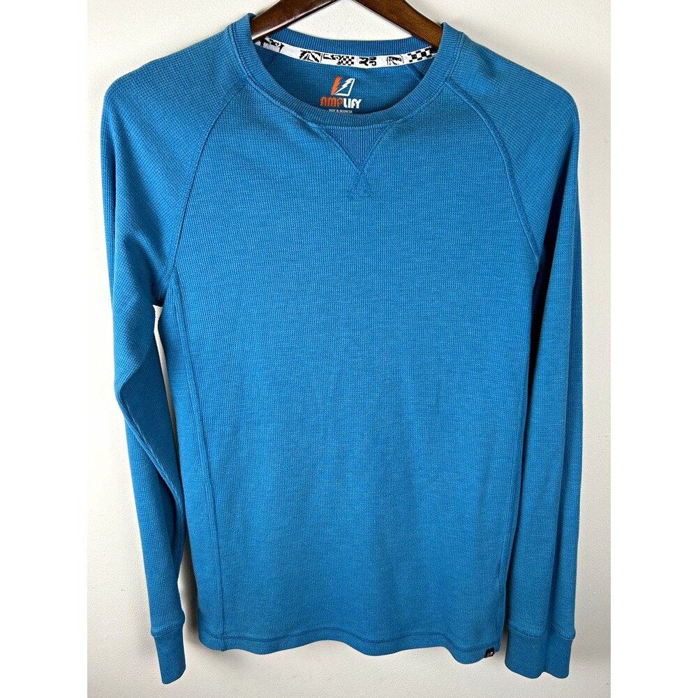 Amplify Mens Thermal Shirt Waffle Knit Long Sleeve Raglan S Crewneck Blue